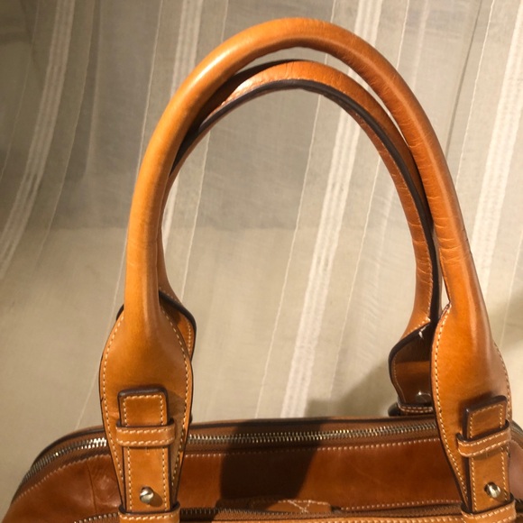 Cole Haan triple compartment cognac leather bag. Canvas inside - Picture 6 of 15